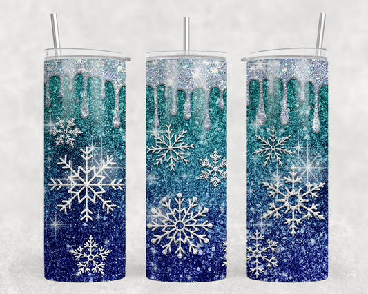 Blue Glitter Snowflakes Tumbler Wrap