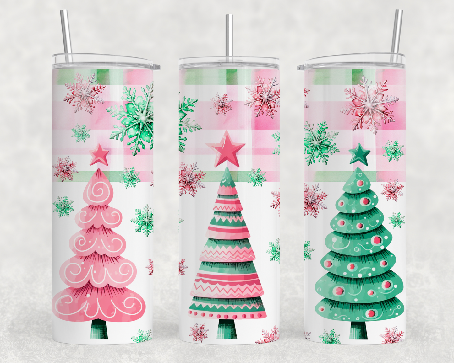 Pink Christmas Trees Sublimation Tumbler Wrap