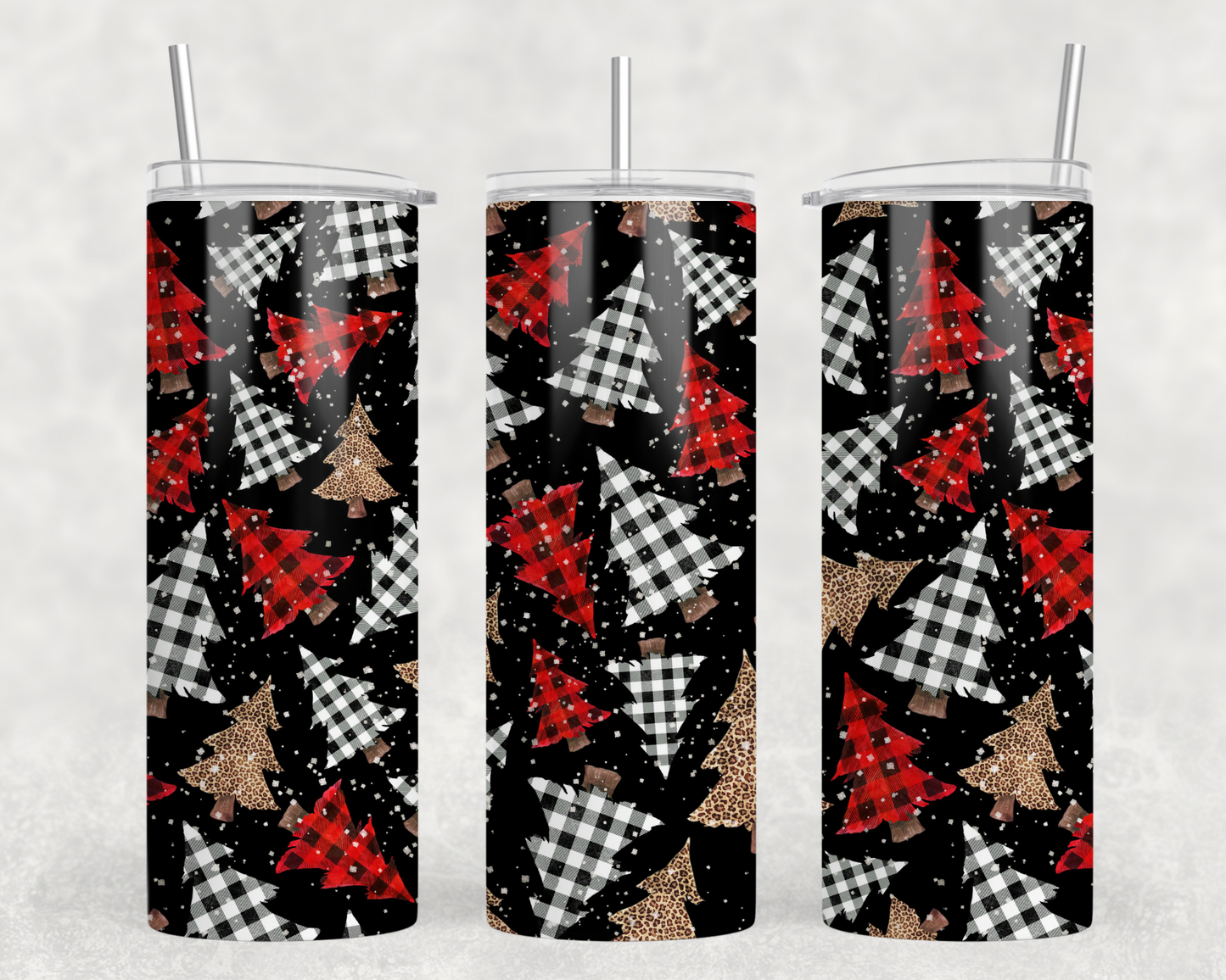 Red & Black Plaid Christmas Trees Tumbler Wrap