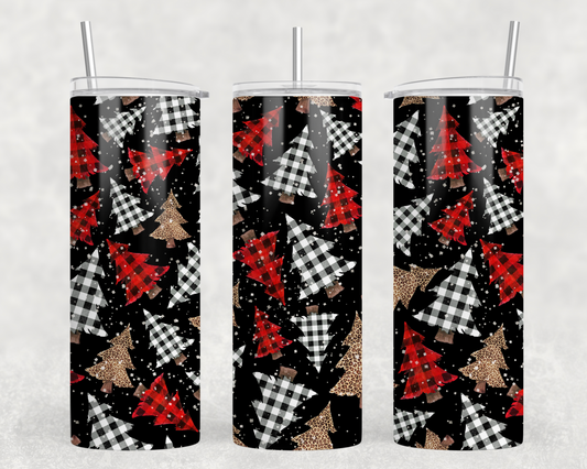Red & Black Plaid Christmas Trees Tumbler Wrap
