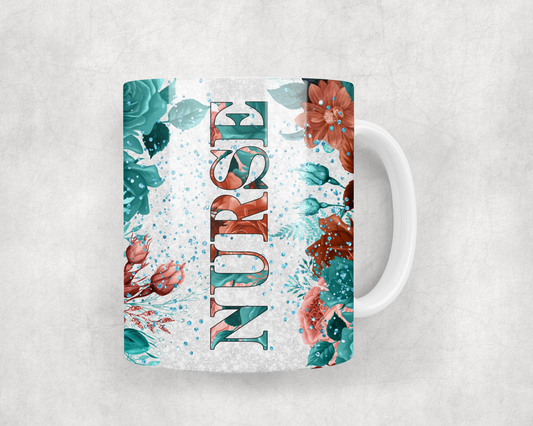 Nurse Teal Flowers Mug Wrap