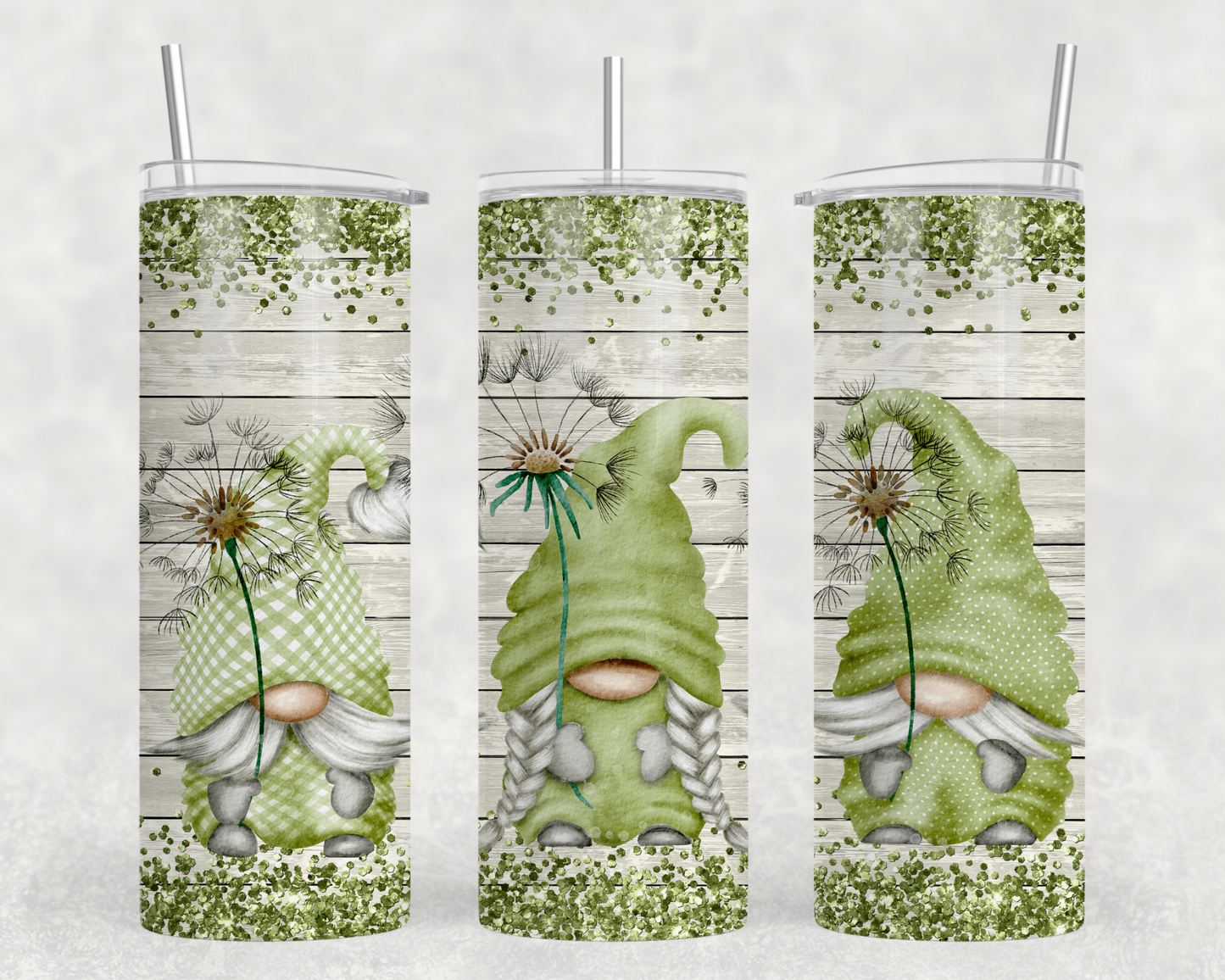 Green Dandelion Gnomes Tumbler Wrap