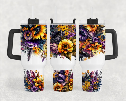 Fall Flowers Violet & Orange 40oz Tumbler Wrap