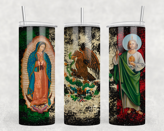 Virgin Mary & San Judas Tadeo Mexican Flag Tumbler Wrap