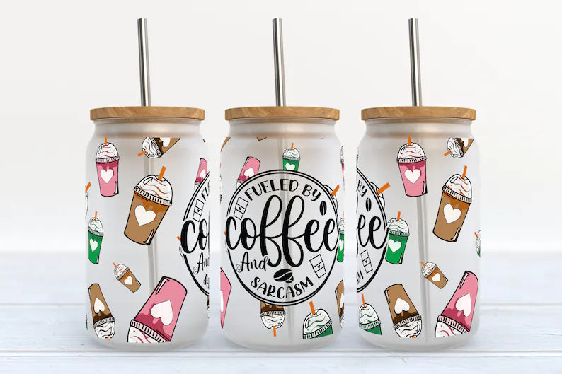 Fueled by coffee and sarcasm16oz Frosted Glass Tumbler
