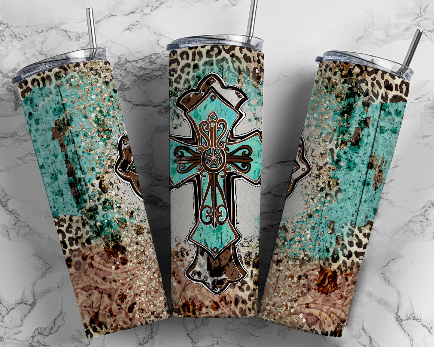 Teal wood cross Tumbler Wrap