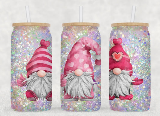Glitter Vday Gnomes Glass Can Wrap
