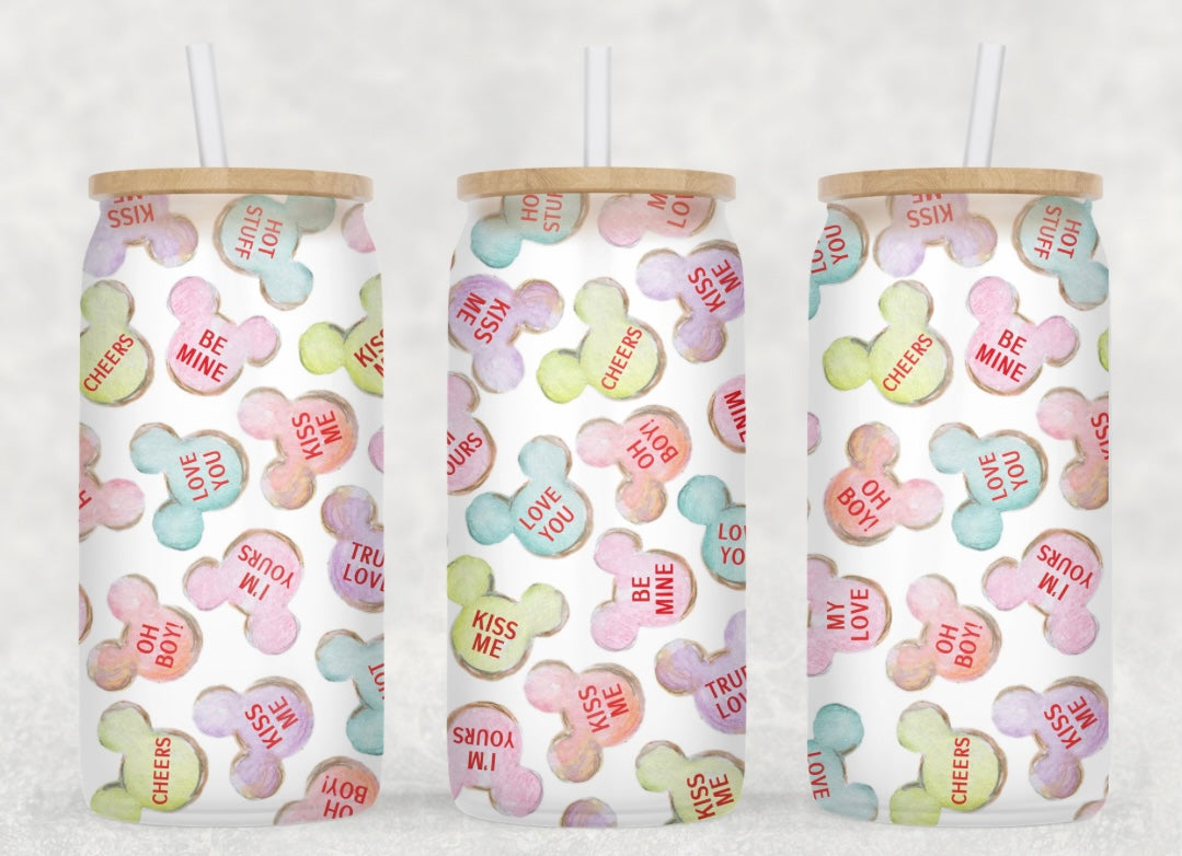 Mouse Conversation Hearts Glass Can Wrap