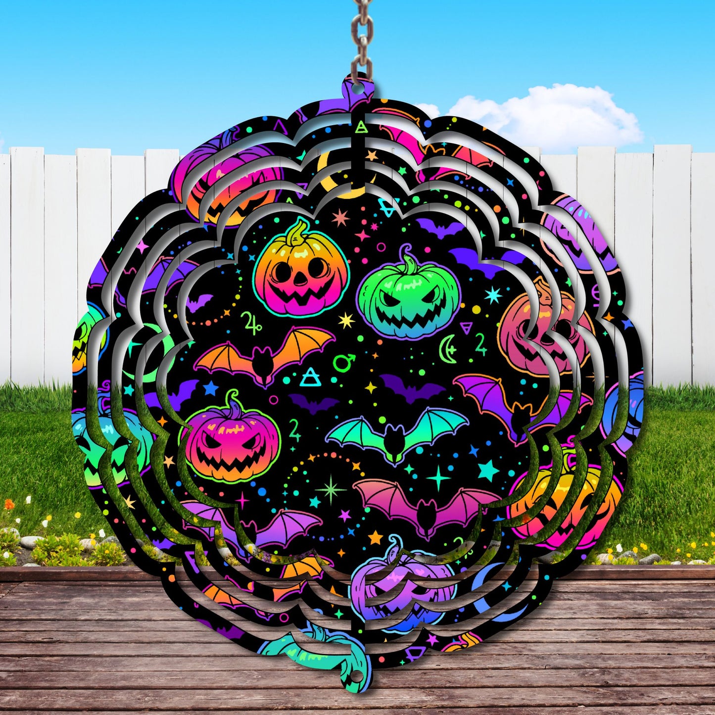 Neon Pumpkins Wind Spinner Sublimation Print