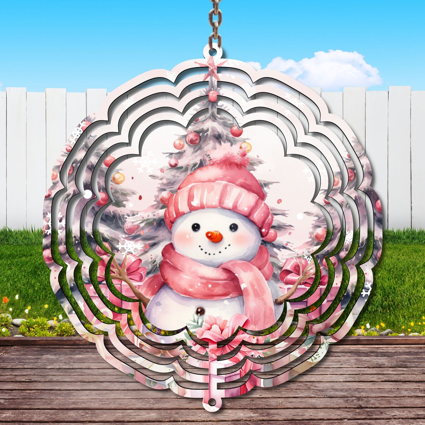 Pink Snowman Wind Spinner Sublimation Print