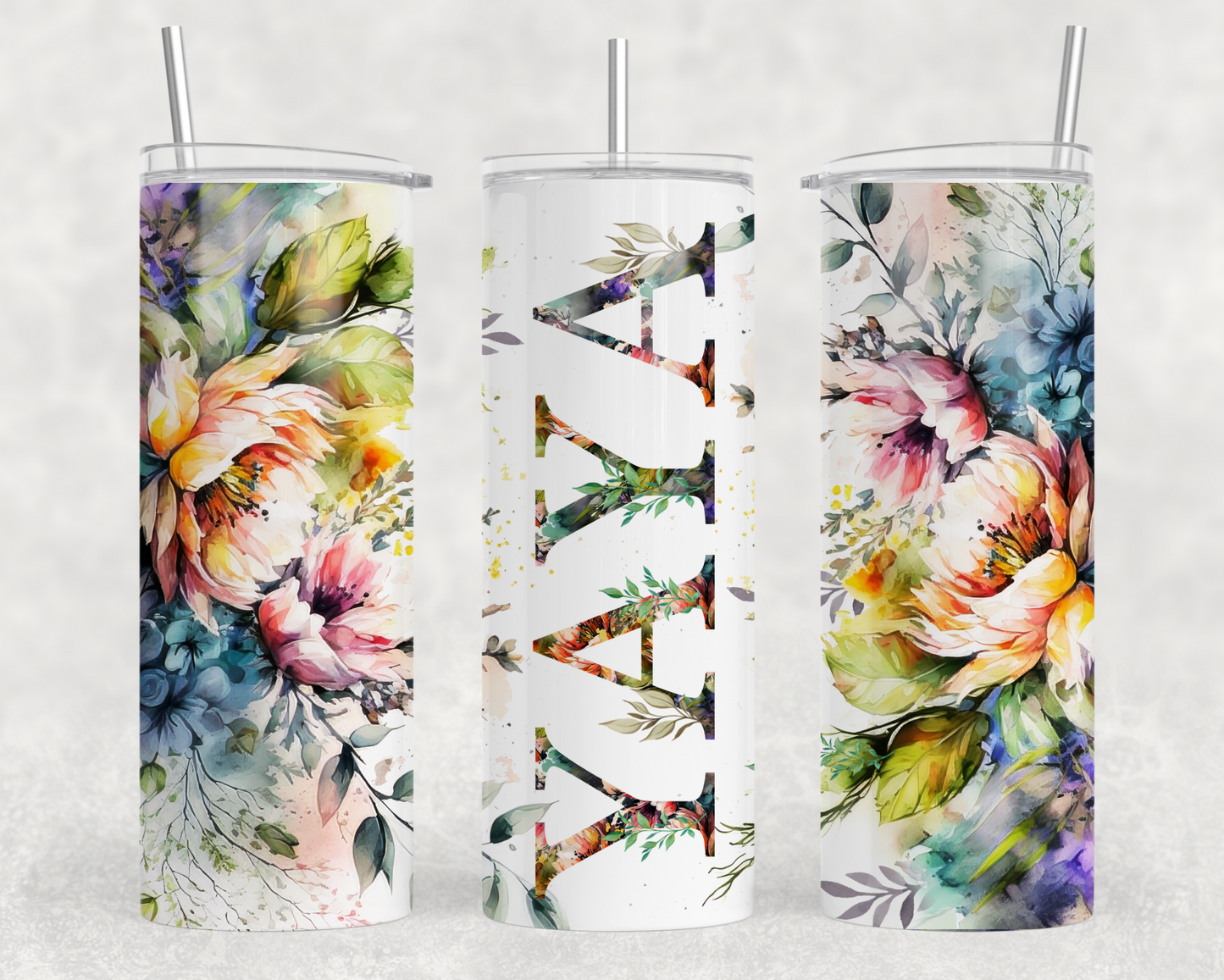 Mama, Memaw, Grandma, Noni Bright Floral Tumbler Wrap