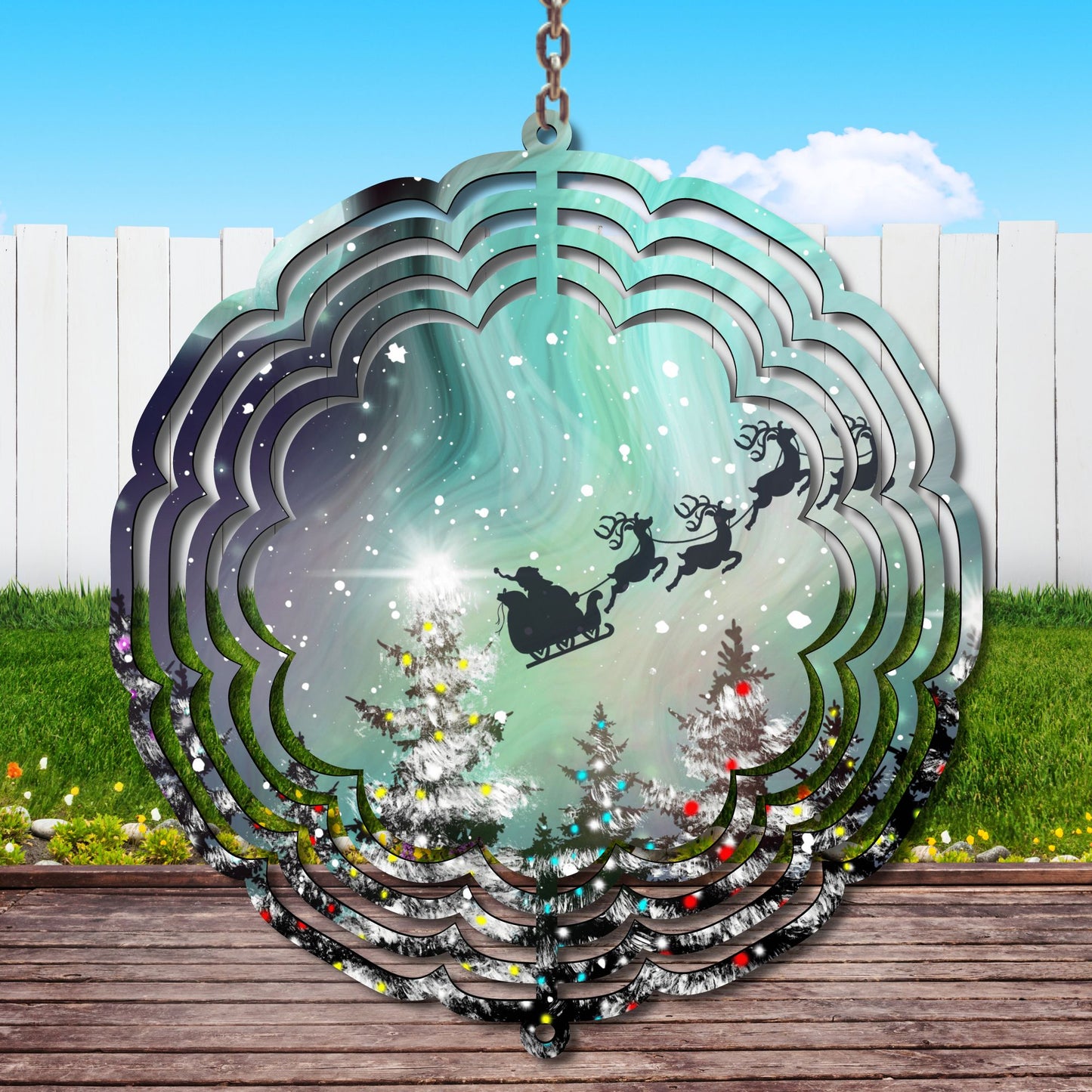 Santa Northern Lights Wind Spinner Sublimation Print