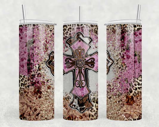 Pink Western Cross Tumbler Wrap