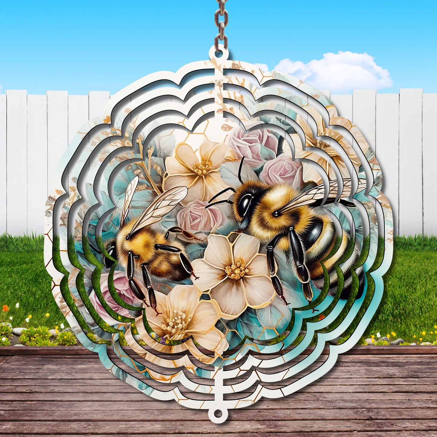 Floral Bee Wind Spinner Sublimation Print