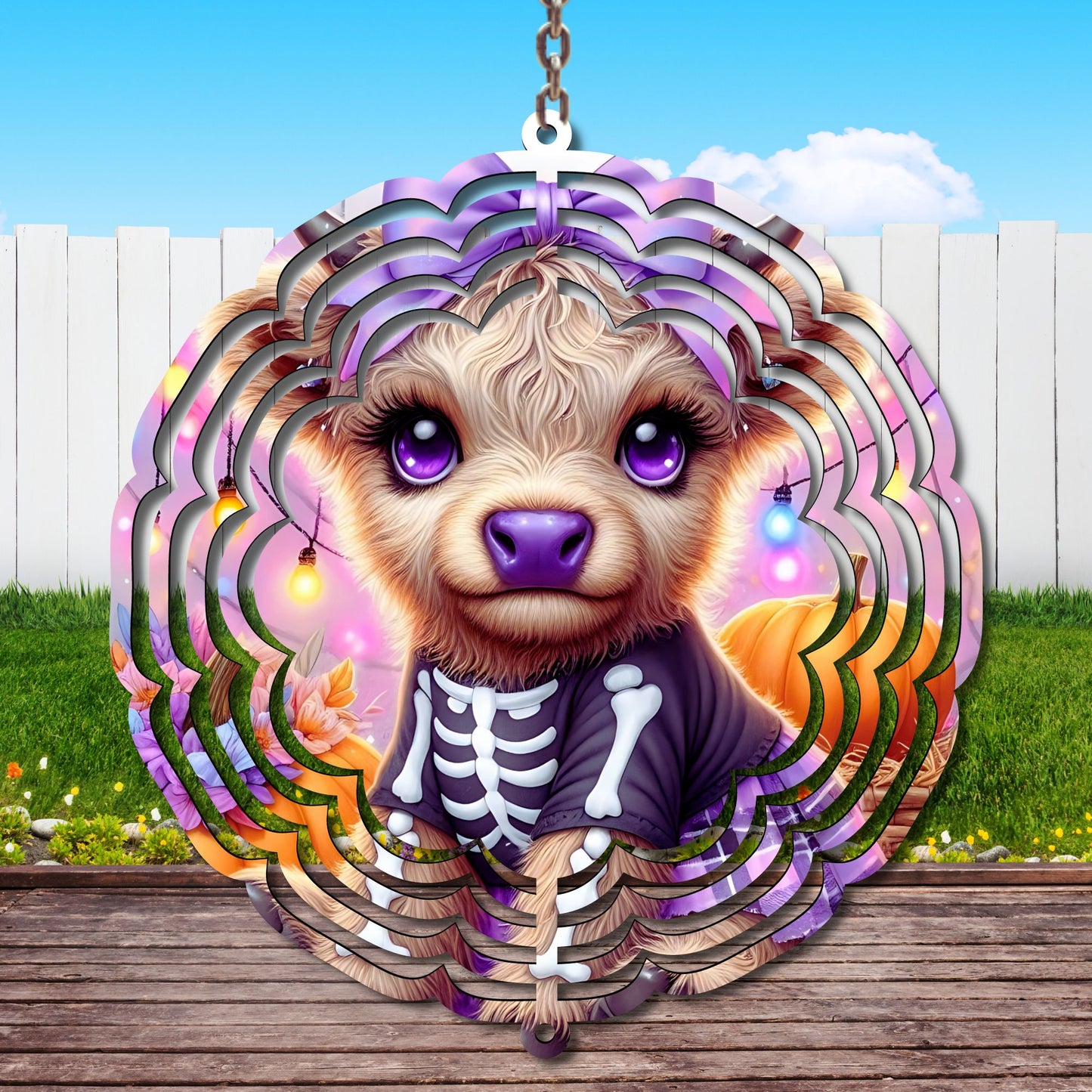 Purple Skeleton Cow Wind Spinner Sublimation Print