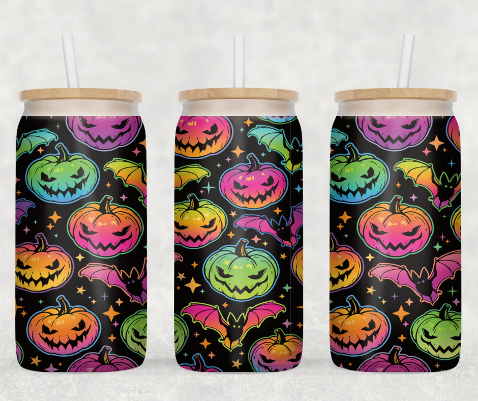 Neon Pumpkins Glass Can Wrap