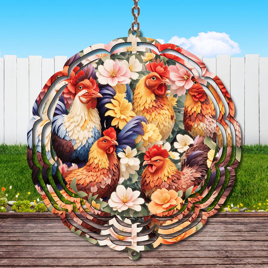 Floral Chickens Wind Spinner Sublimation Print