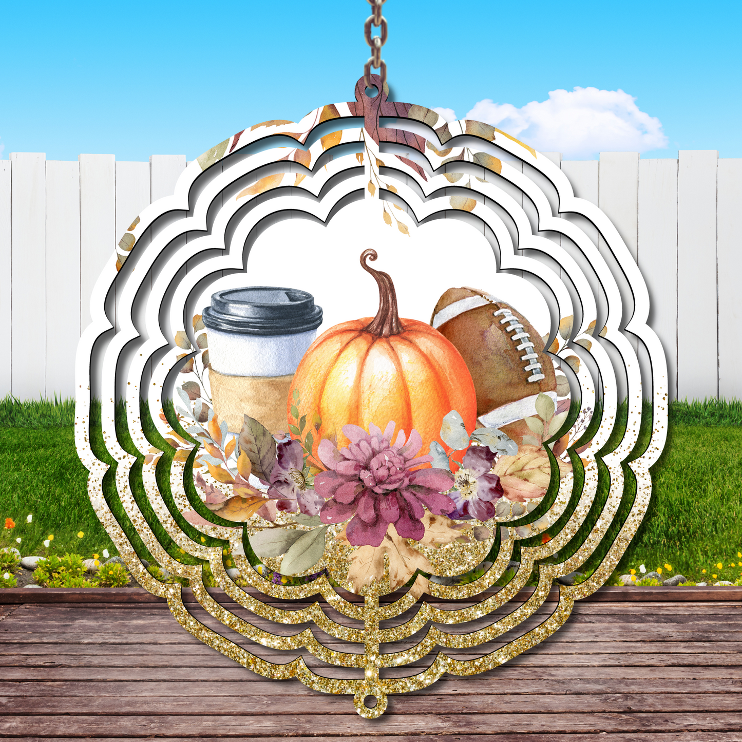 Coffee, Pumpkins, Football Wind Spinner Sublimation Print