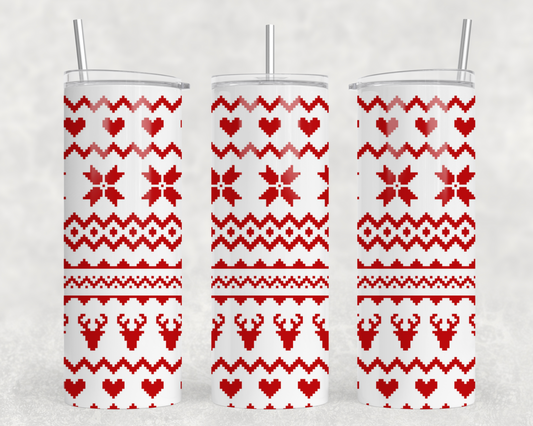 Christmas Sweater WHT RD Tumbler Wrap
