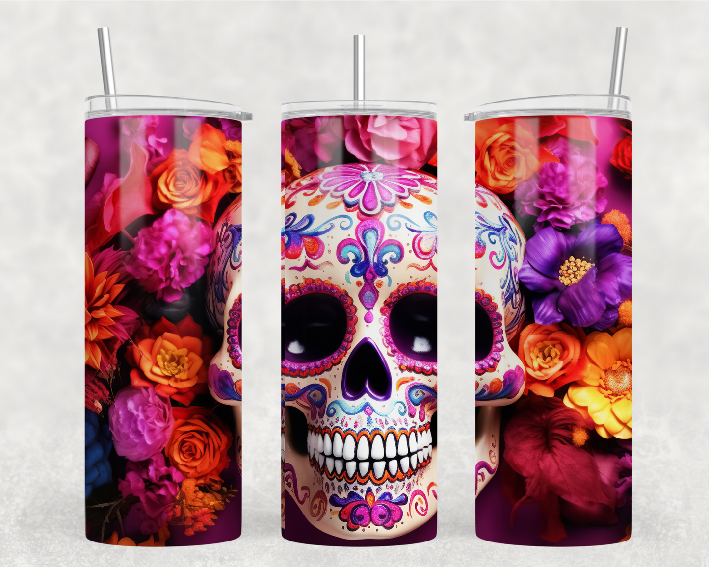 Dia De Los Muertos Floral Skull Tumbler Wrap