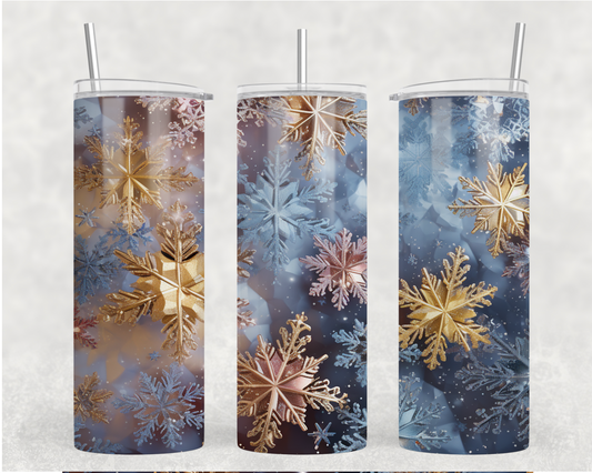 Blue Gold Snow Flakes Tumbler Wrap