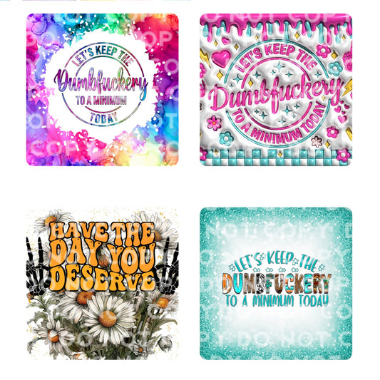 Dumbfuckery Car Air Freshener & 4 inch Coaster Sublimation Print