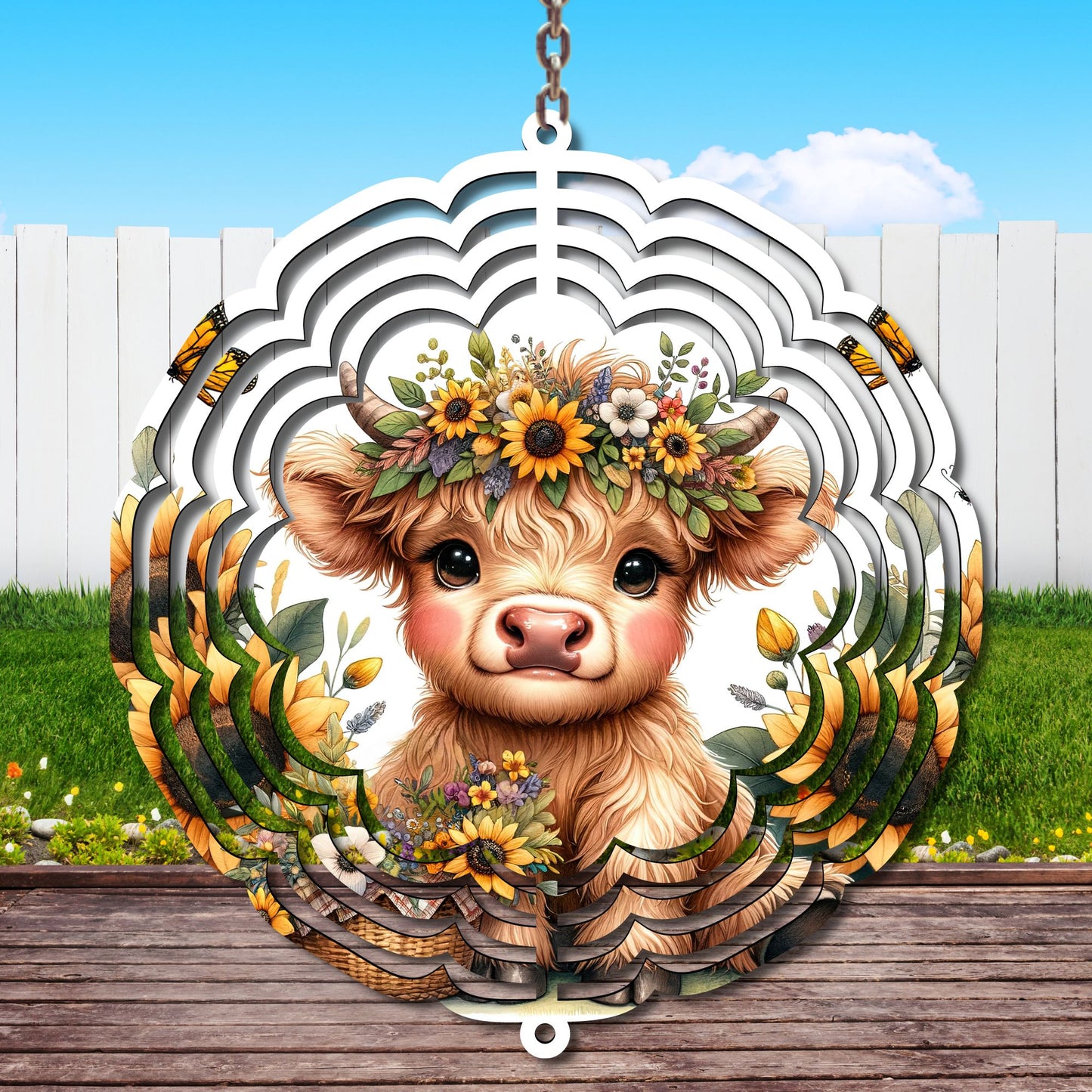 Sunflower Cow Wind Spinner Sublimation Print