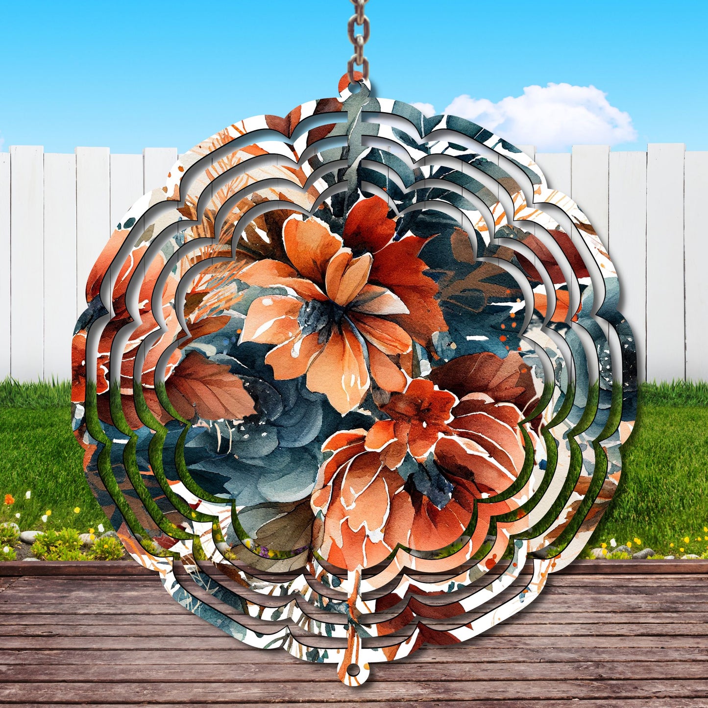 Orange & Blue Floral Wind Spinner Sublimation Print