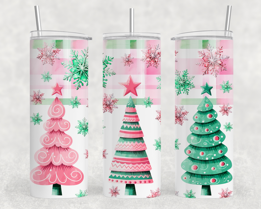 Pink Christmas Trees Sublimation Tumbler Wrap