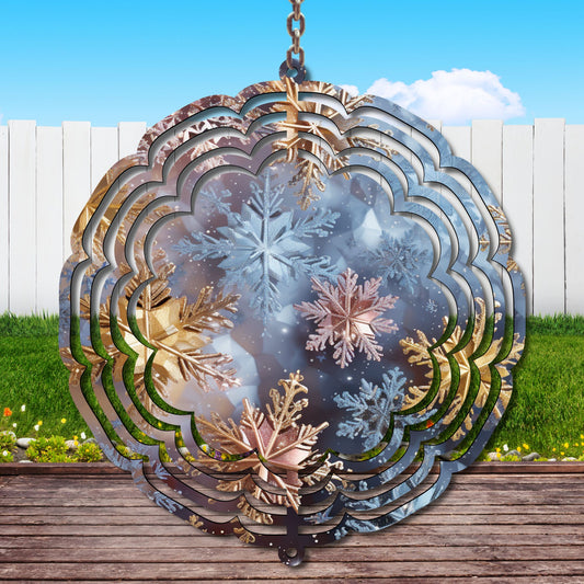 Blue Snowflakes Wind Spinner Sublimation Print