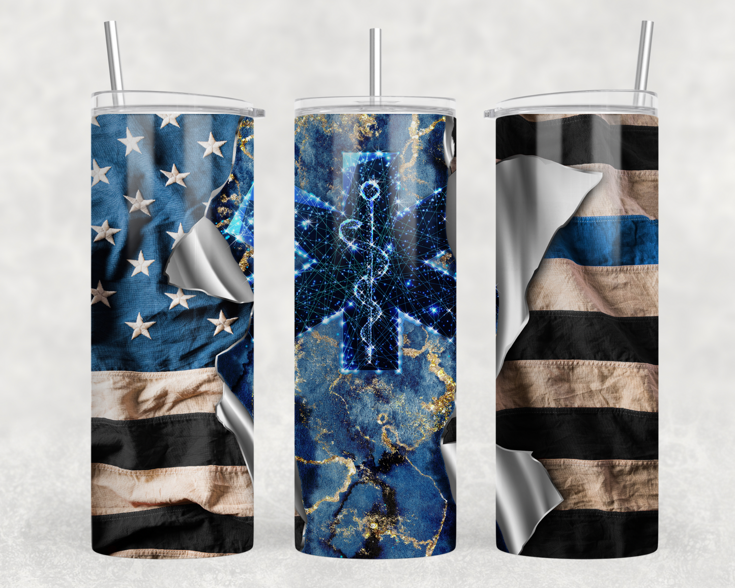 Star Of Life Blue Line  Flag Tumbler Wrap