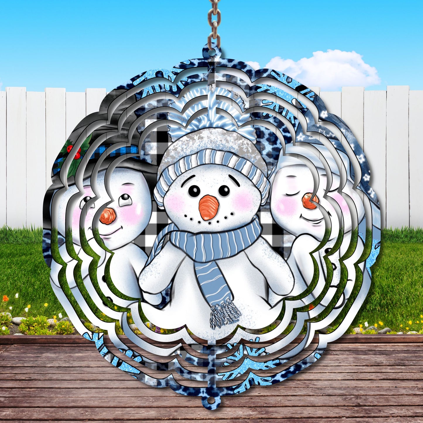 Blue Snowman Wind Spinner Sublimation Print