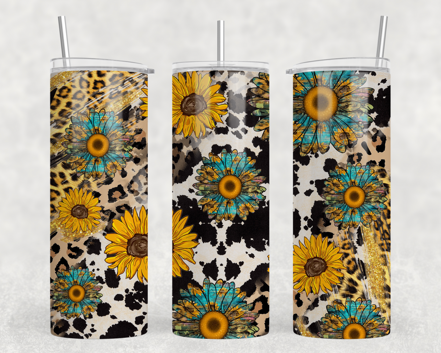 Cow Print Sunflowers Tumbler Wrap