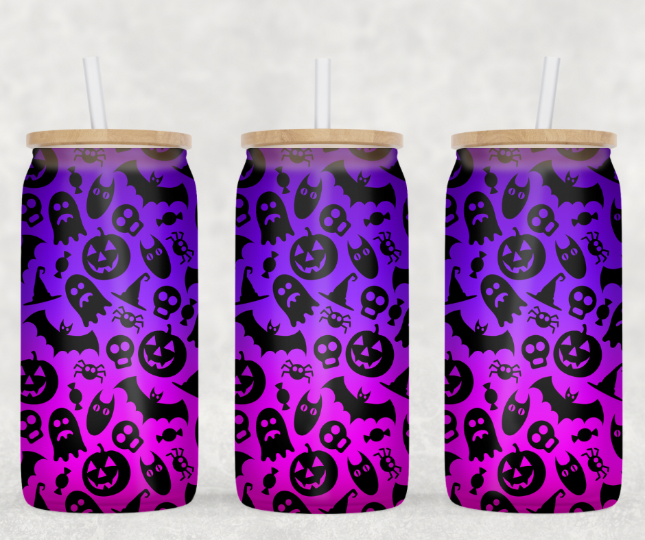 Purple Ombré Halloween Glass Can Wrap