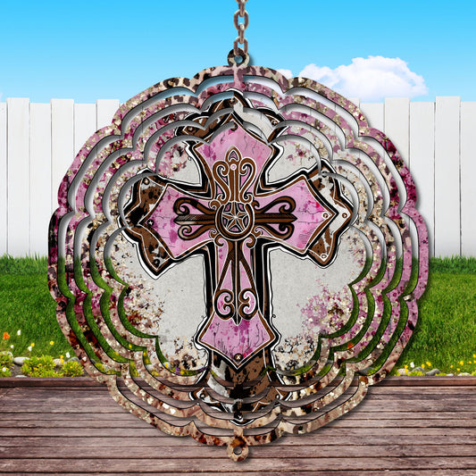 Pink Western Cross Wind Spinner Sublimation Print