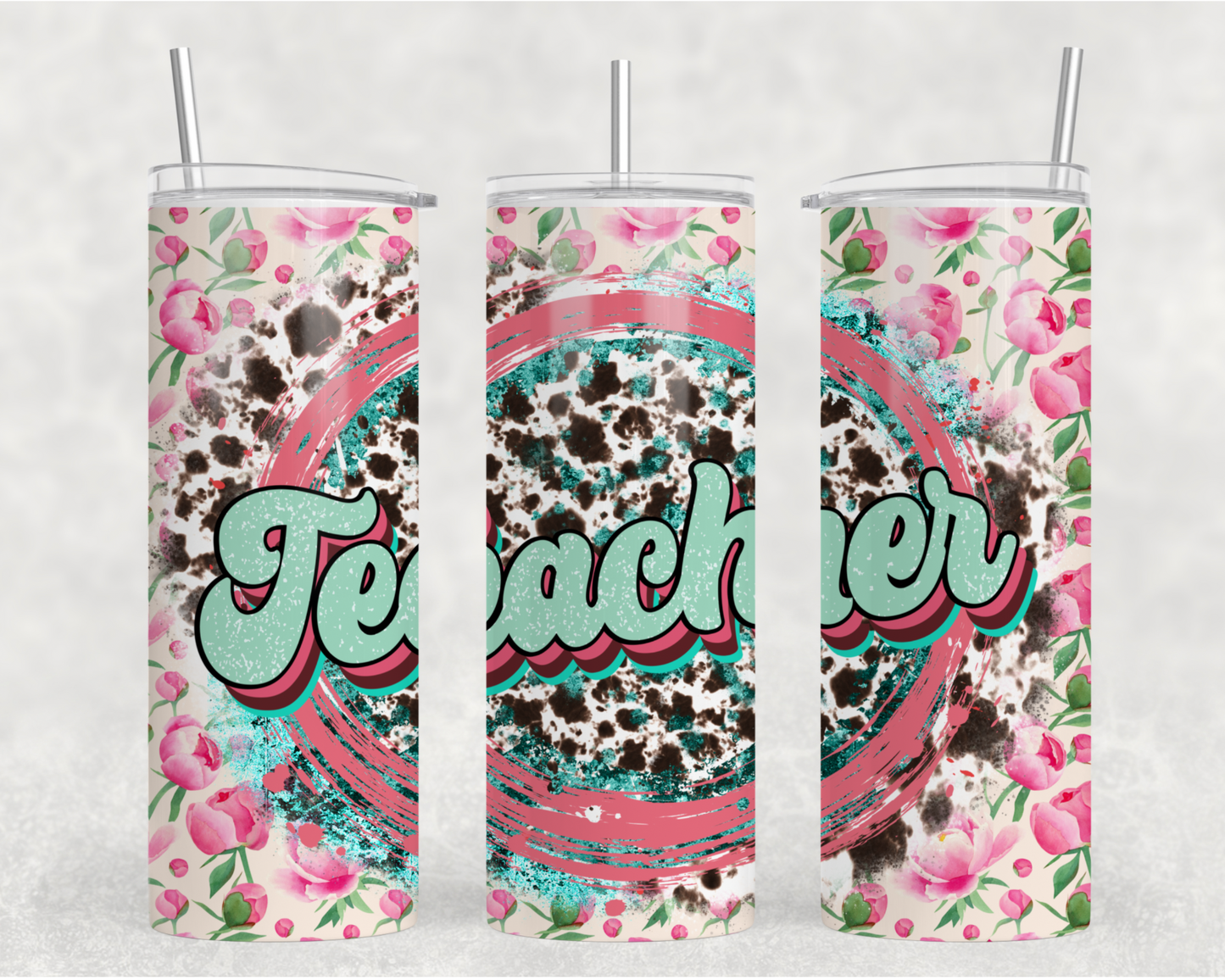 Teacher Floral Cow Tumbler Wrap