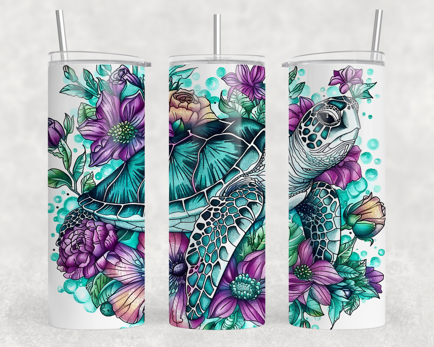 Teal & Purple Turtle Sublimation Tumbler Wrap