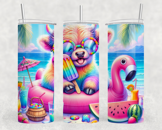 Summer Highland Cow Sublimation Tumbler Wrap