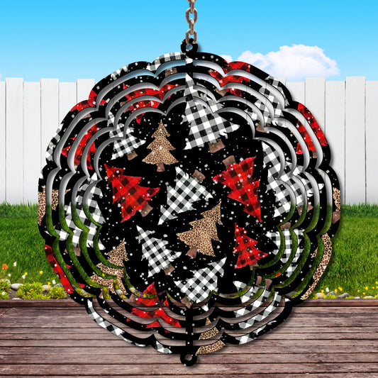 Plaid Christmas Trees Wind Spinner Sublimation Print