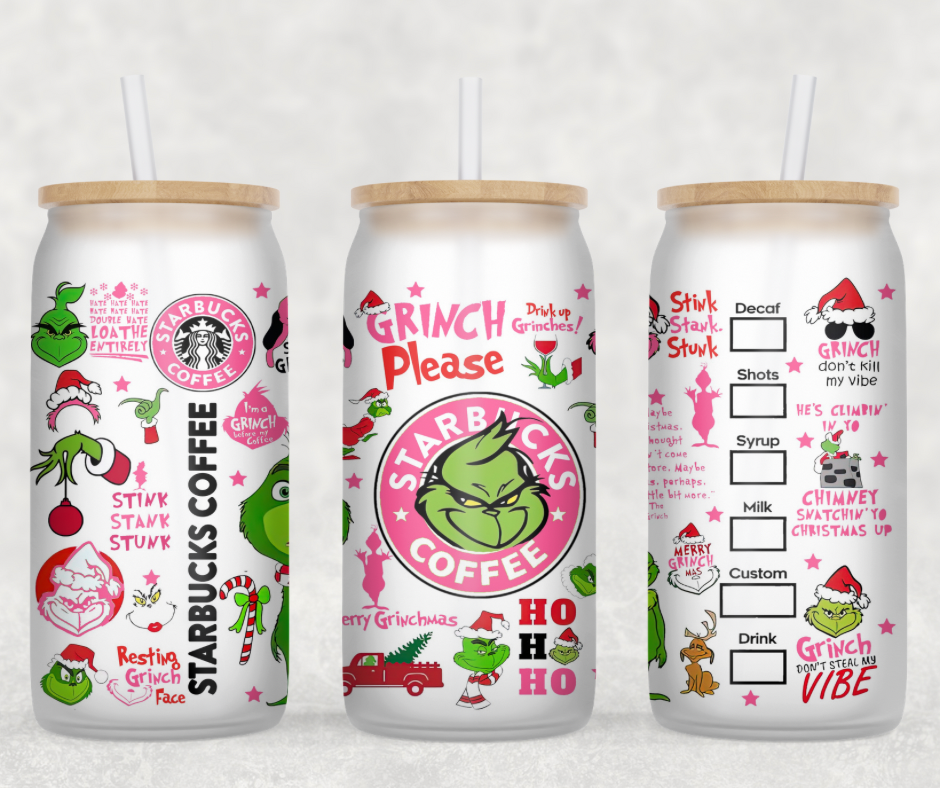 Pink Grinch Glass Can Wrap