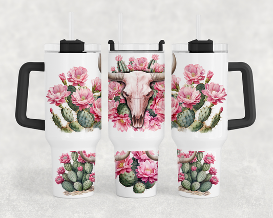 Pink Floral Bull 40oz Tumbler Wrap