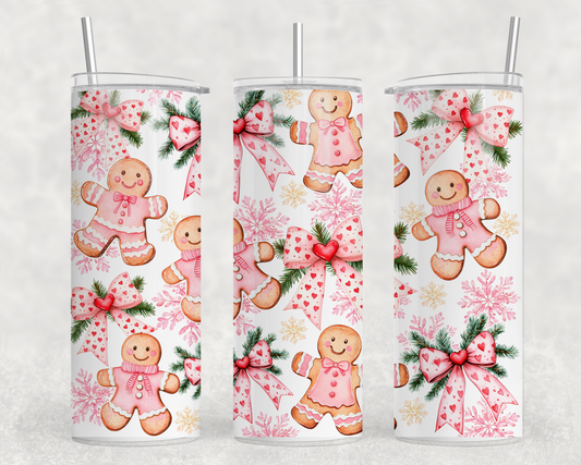 Pink Gingerbread Man Christmas Sublimation Tumbler Wrap