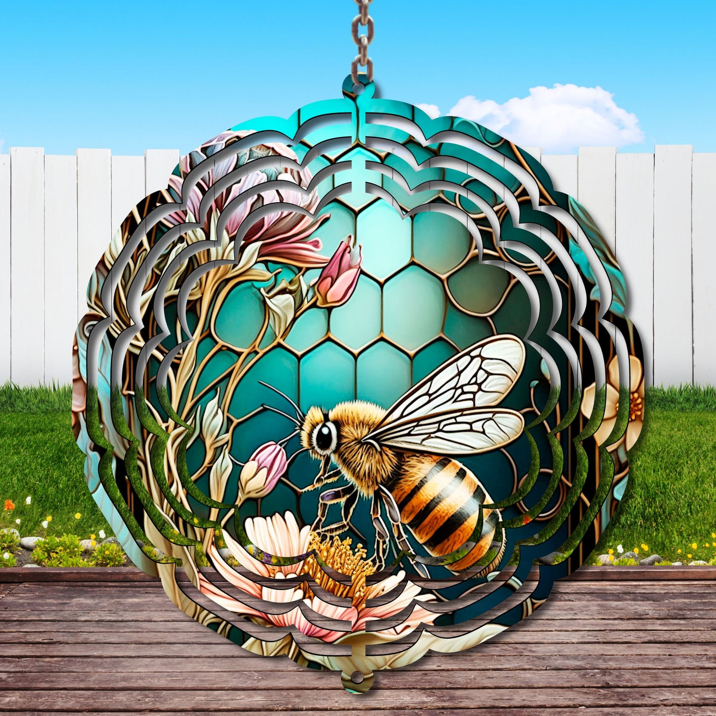 Stained Glass Bee Wind Spinner Sublimation Print