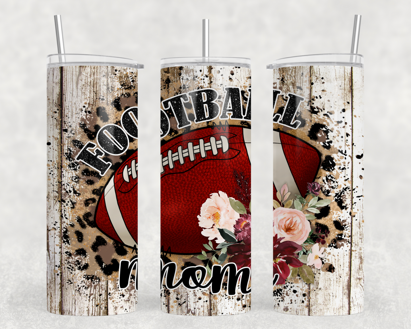 Football Mom Flowers/ Leopard Tumbler Wrap