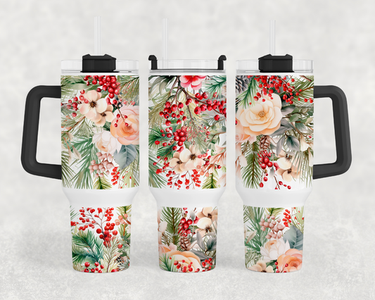 Christmas Floral 40oz Tumbler Wrap