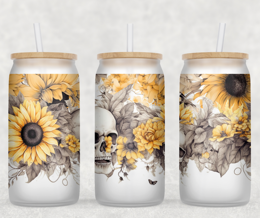 Sunflower Skulls Glass Can Wrap