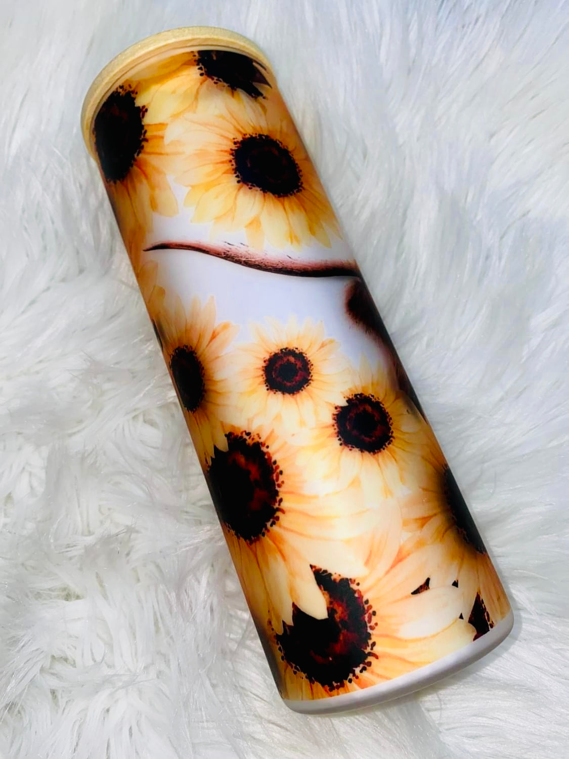 Sunflower Highland Heifer Frosted Glass 24oz Tumbler