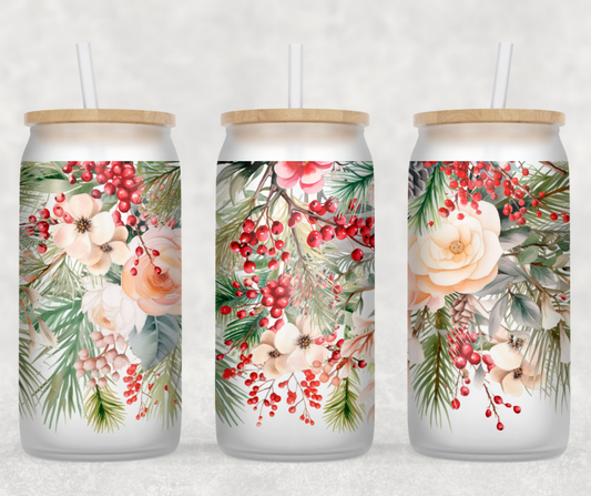 Christmas Floral Glass Can Wrap