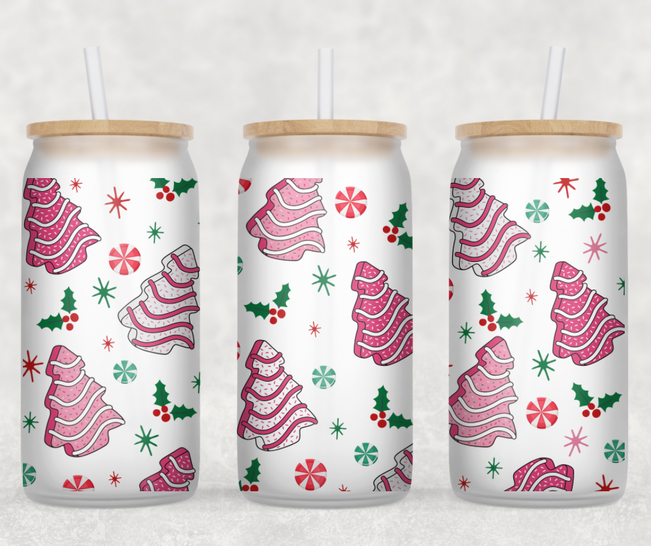 Pink Christmas Cakes Glass Can Wrap