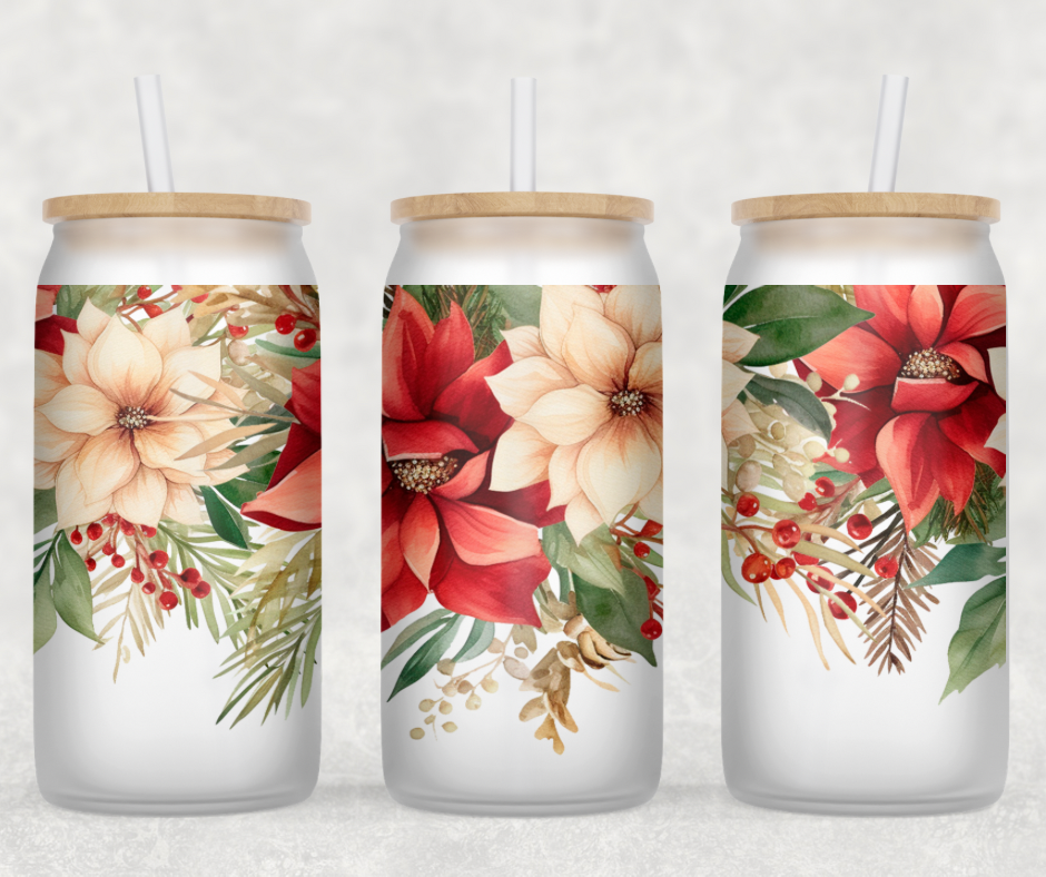 Poinsettias Glass Can Wrap